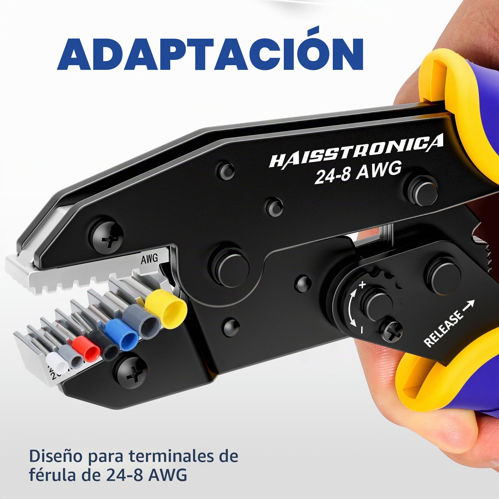 Crimpadora para Terminales de Cable Haisstronica 0,25–10 mm² (AWG24–8) Alicate de Crimpar