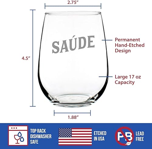 Miniatura 5 de Saude - Portuguese Cheers - Stemless Wine Glass - Cute Portugal Themed Gifts or Party Decor for Women - Large