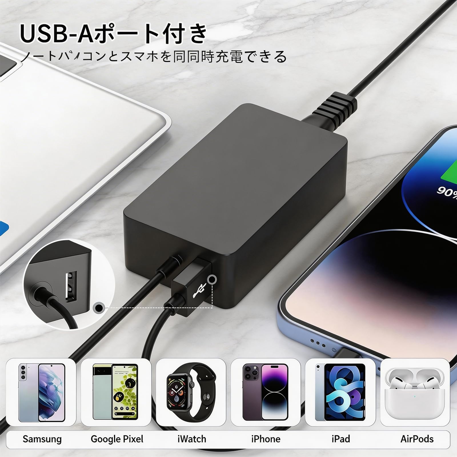 Amazon.co.jp: Surface Pro 充電器 USBポート付き 65W 汎用 AC
