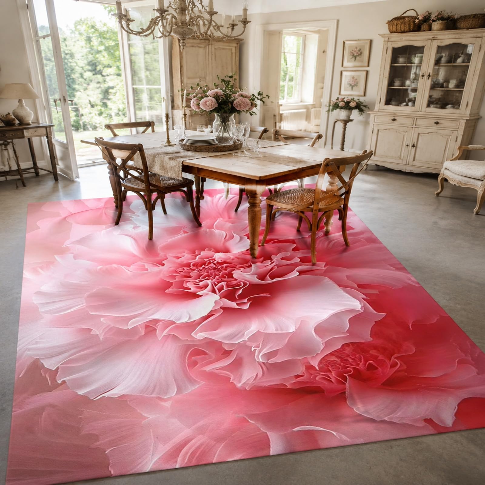 Tappeti, Square 160 x 160 cm, Floreale rosa e bianco, Tappeto Salotto Lavabile, Carpet Soggiorno Decorazione sotto Tavolo Rug,