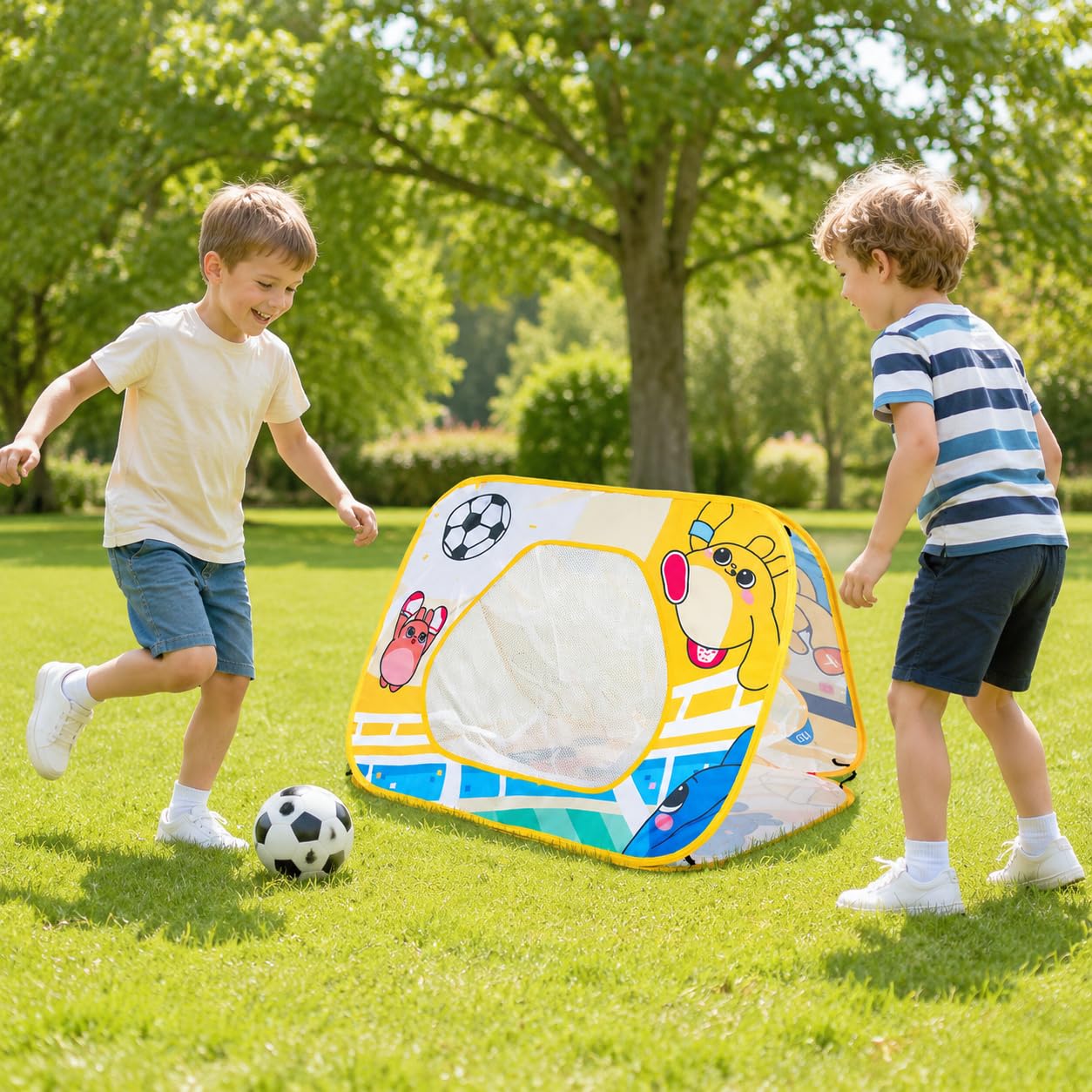 Outdoor Spiele für, Faltbares Fußballtor & Cornhole Wurfspiel für Garten & Drinnen, Gartenspielzeug für ab 3 Jahren