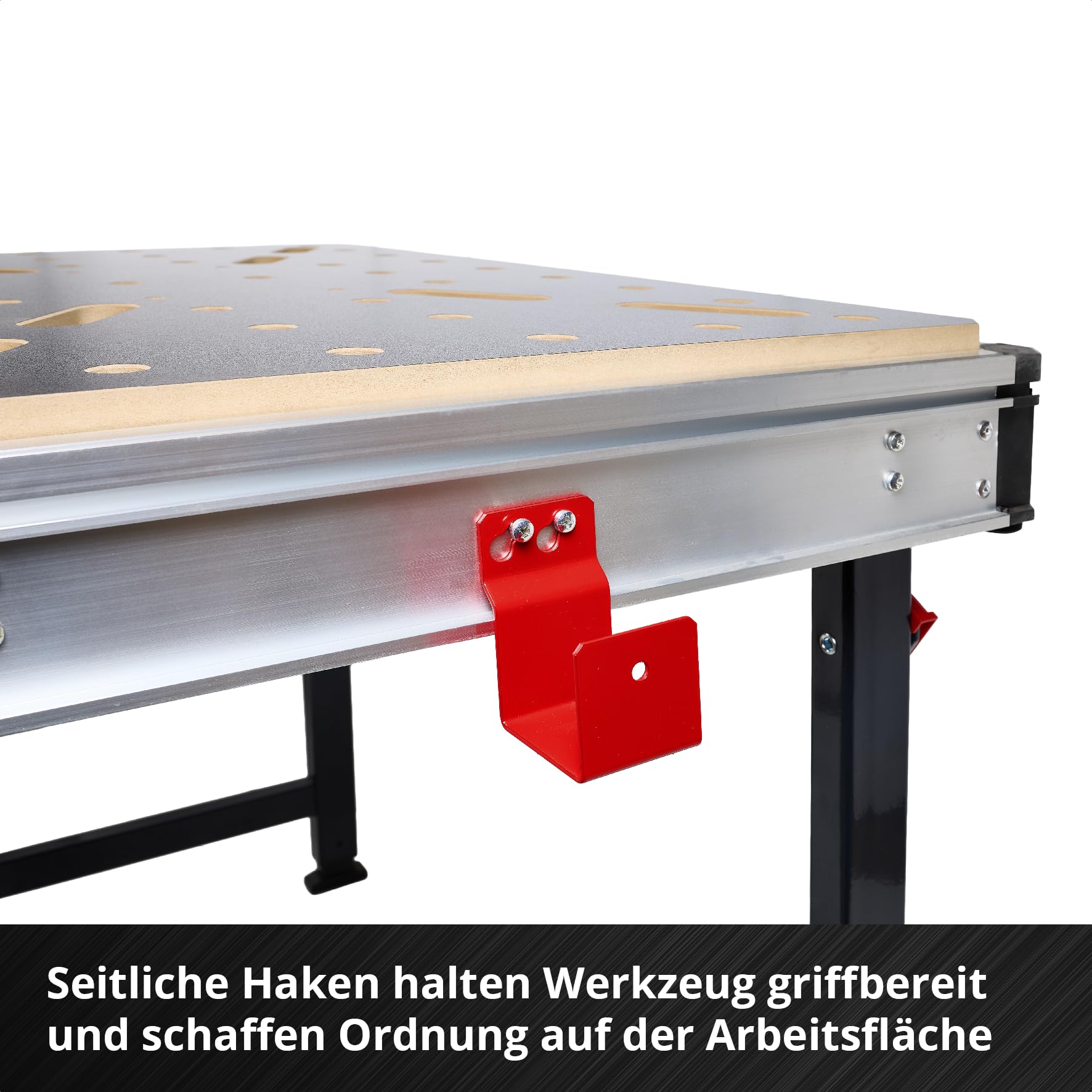 kwb Werktisch faltbar (847 x 600 x 900 mm, höhenverstellbar 735–887 mm, 150 kg Tragkraft, MDF-Arbeitsplatte, Aluminiumrahmen, Faltbare Beine, Tragegriff, 2 seitliche Haken)