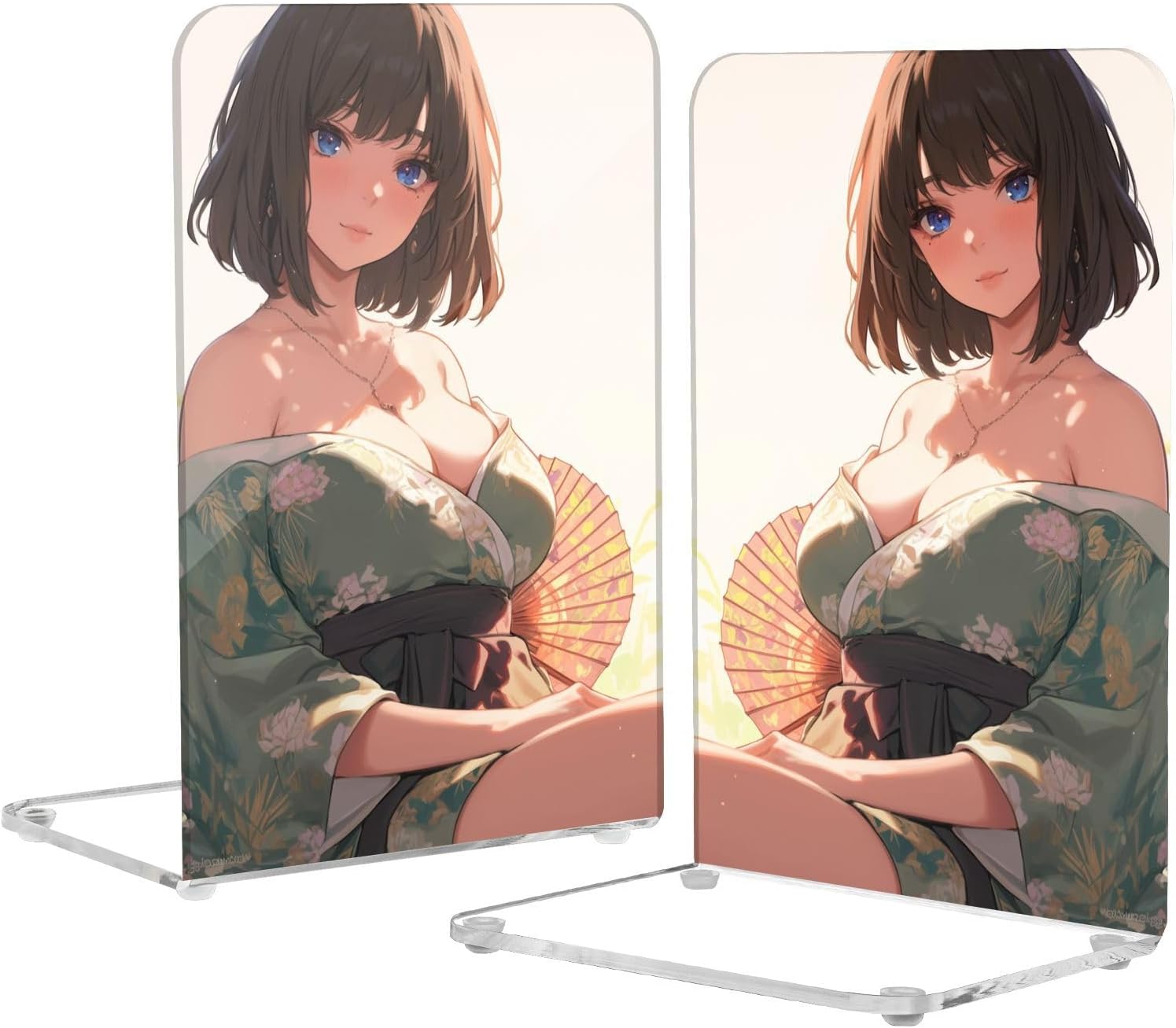 Modern Bookends for Shelves Clear Book Organizer for Office Supplies Japanese Anime Girl