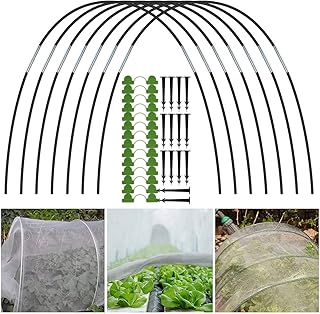21 PCS Greenhouse Hoops for Raised Beds, Grow Garden Tunnel Hoops Kit with Spikes and Clips, Detachable Fiberglass Grow Tunnel Frame, Greenhouse Tunnel for Plant Cover Support&Rain Frost Protection