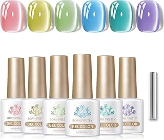 Magnetic Gel Nail Polish Pastel Water Light Cat Magnetic Eye Gel Jelly Glass Crystal Nail Polish Glitter Shimmer Auroras Magnetic Gel Nail Art Manicure Kit 6PCS