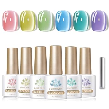 Born Pretty Magnetic Gel Nail Polish Set Pastel Jelly Glass 6 Colors