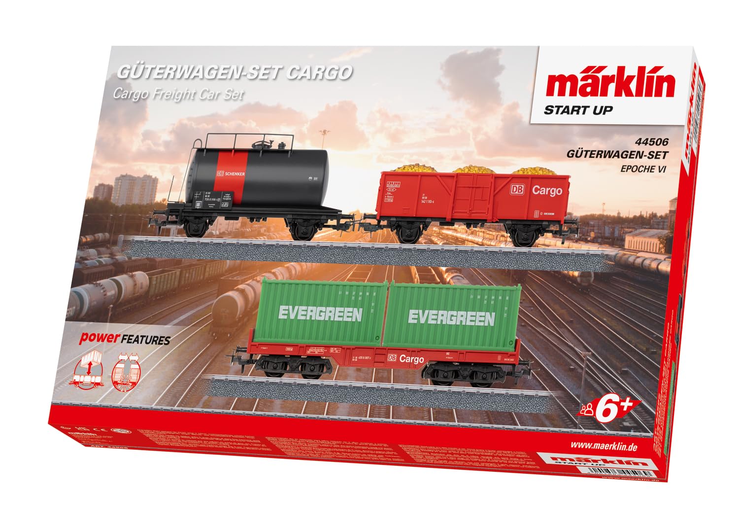 Märklin Start up 44506 H0 Güterwagen-Set Cargo Epoche VI – 3 Wagen DB Cargo Design mit Sandladung, Kesselwagen & Containerwagen mit öffnenden Containern, Relex-Kupplungen, ab 6 Jahren