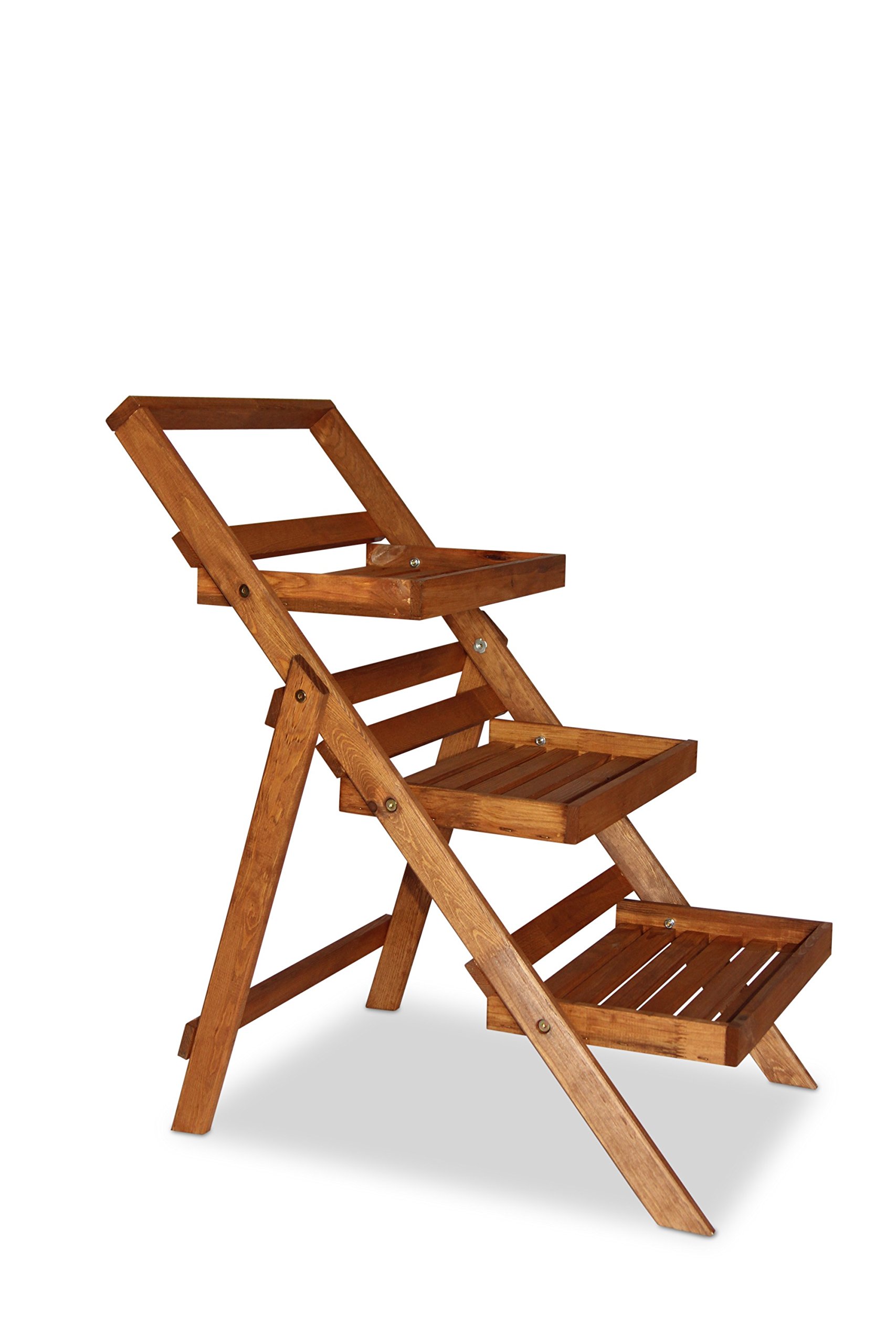 Échelle Fleur Plante escalier Fleur Étagère avec 3 étages en bois Marron, 49 x T70 x H80 cm