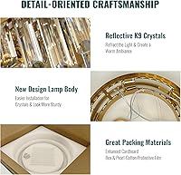 Vista 8 de Siljoy Candelabro moderno de cristal de 12 luces de oro cepillado de 2 niveles con forma de gota de lluvia de cristal, ajustable, montaje al ras