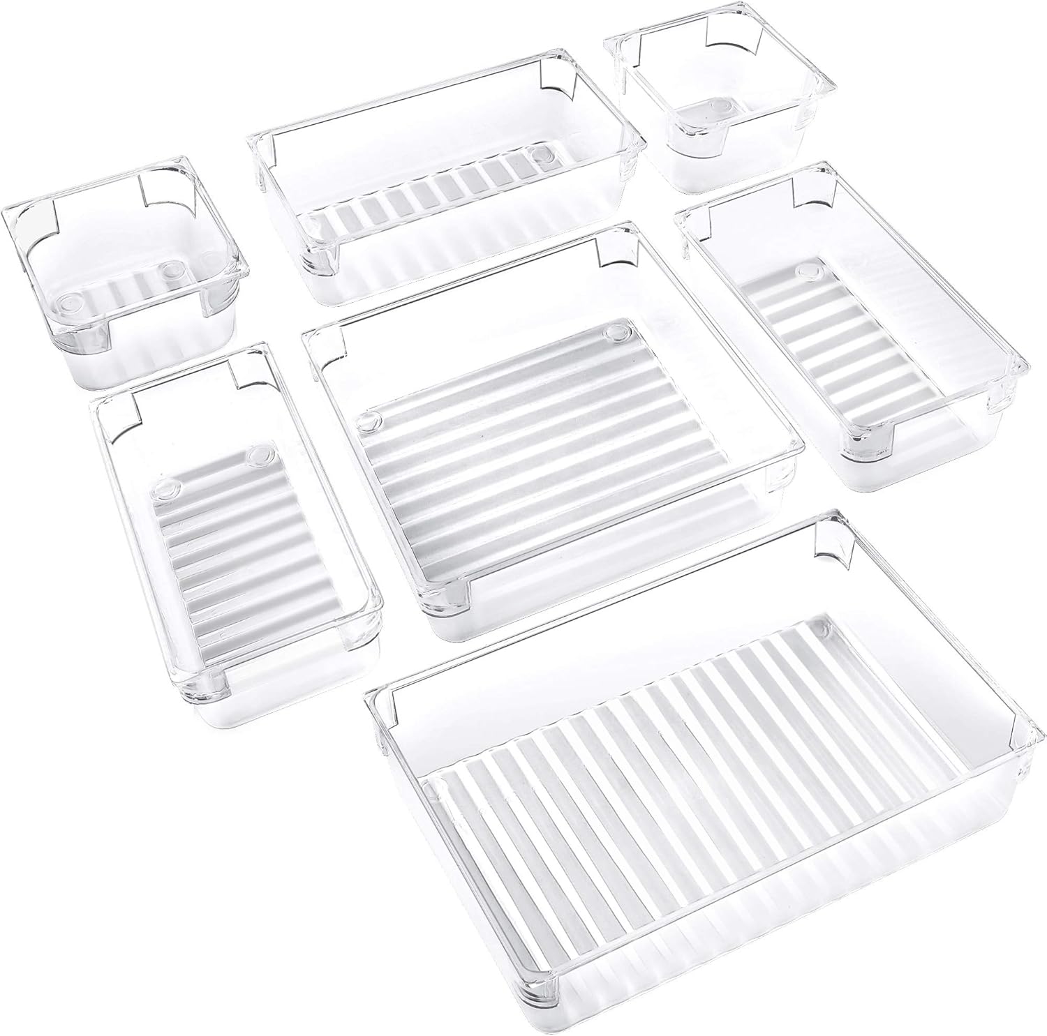 IPOW 7Piece Desk Drawer Organizer Trays 4Size Versatile