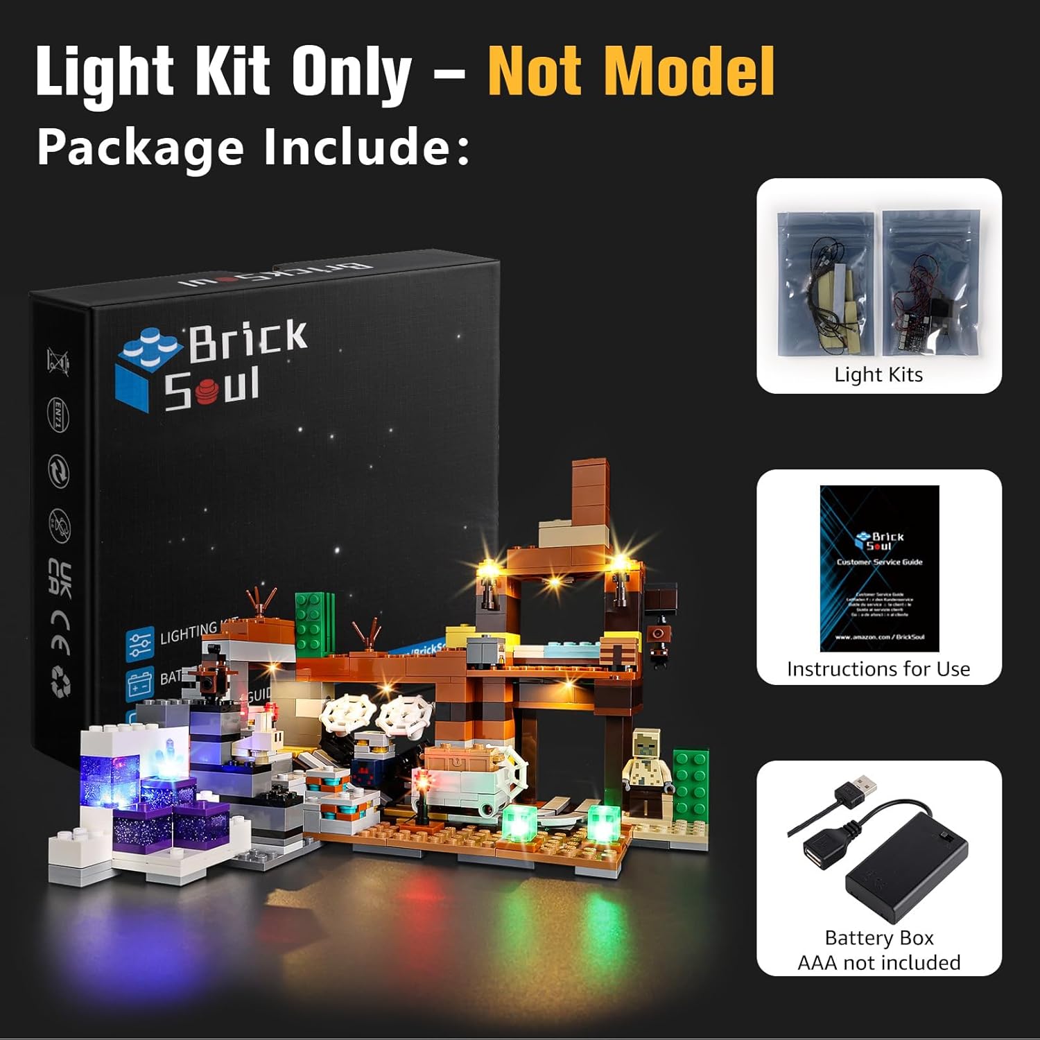 BrickSoul Light Kit Compatible with Lego Minecraft The Badlands Playset 21263 Building Set, Upgrade Design Lighting Accessories for Lego Fans, Not Included 21263 Model