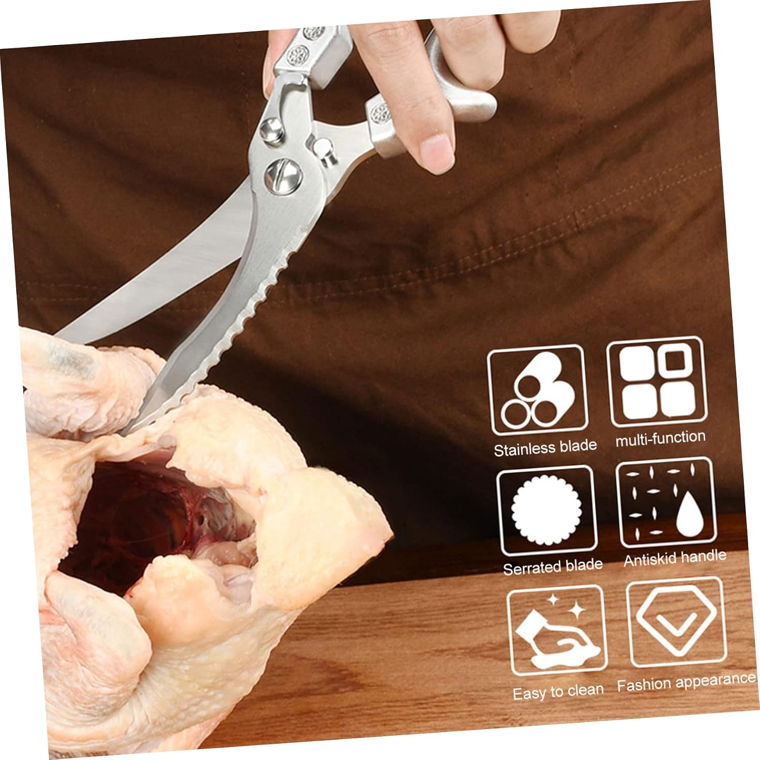1Pc Heavy Duty Kitchen Scissors for Cutting Chicken Bone Meat Ergonomic Non Slip Handles Multipurpose Shears Cooking Tool for Home Chefs
