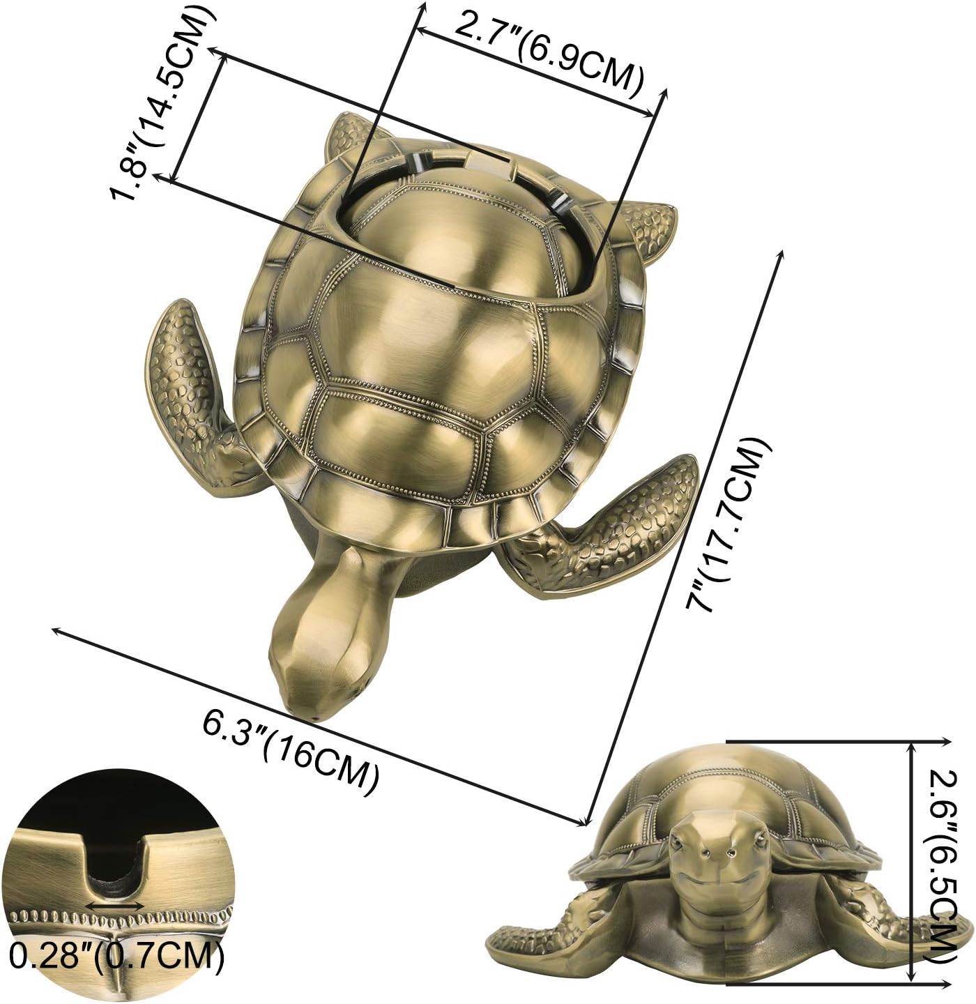 LAUYOO Vintage Turtle Windproof Ashtray with Lid Portable Cigarette Odor Ashtray Holder for Outdoor Indoor Smokers Metal Desktop Smoking Tobacco Ash Tray for Home Office Decoration (Bronze)