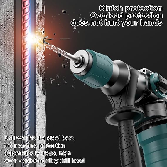 3 in 1 Hammer Drill, SDS-Plus Heavy Duty Rotary Hammer Drill Pick, Industrial Grade Concrete Demolition Hammer US Plug
