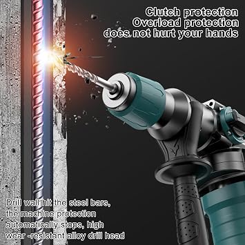 3 in 1 Hammer Drill, SDS-Plus Heavy Duty Rotary Hammer Drill Pick, Industrial Grade Concrete Demolition Hammer US Plug