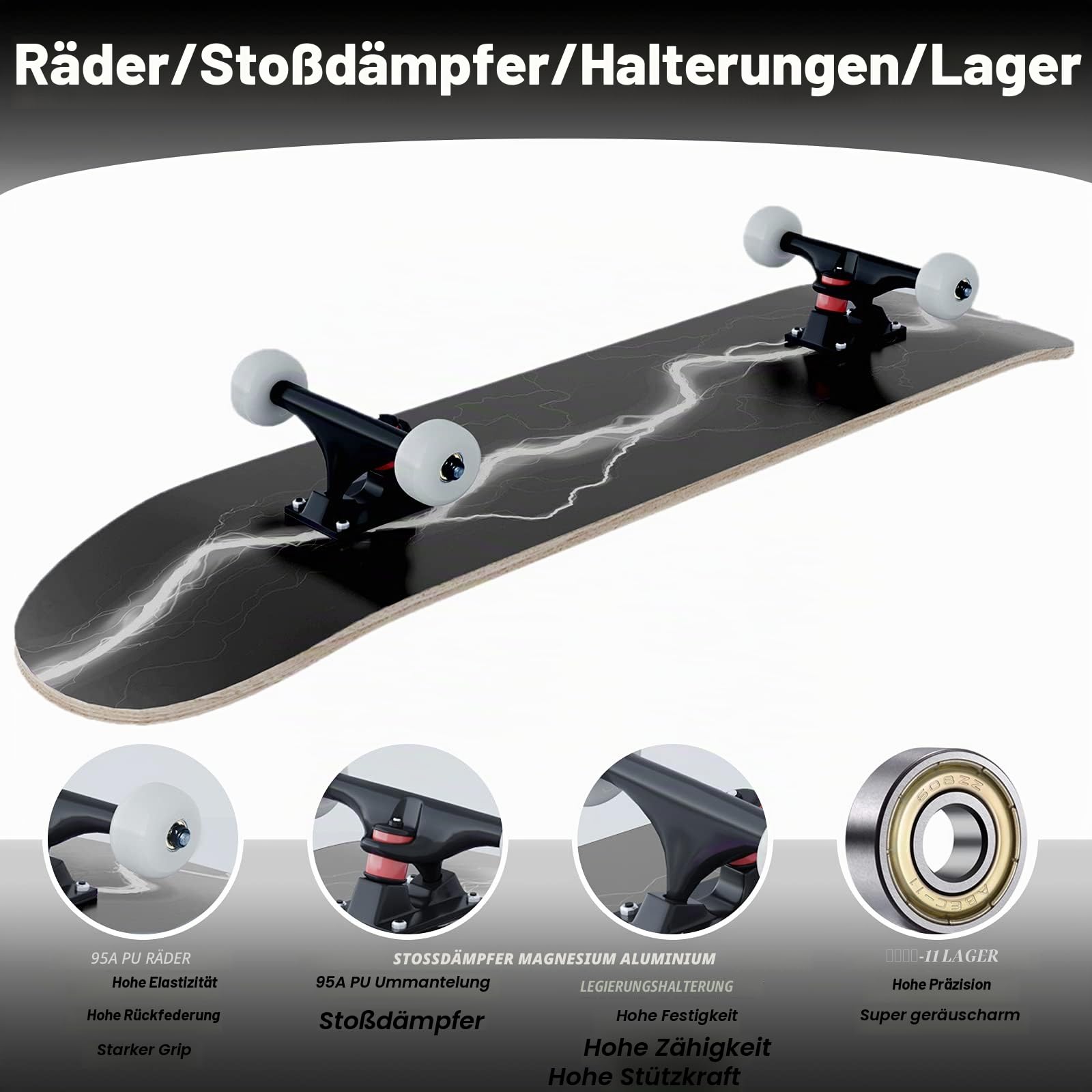 Skateboard Blitz, 31 x 8 Zoll,8-lagiges Ahornbrett, An beiden Enden symmetrisch geneigt,Geeignet für Jungen, Mädchen, Jugendliche, Straße, Erwachsene, Anfänger