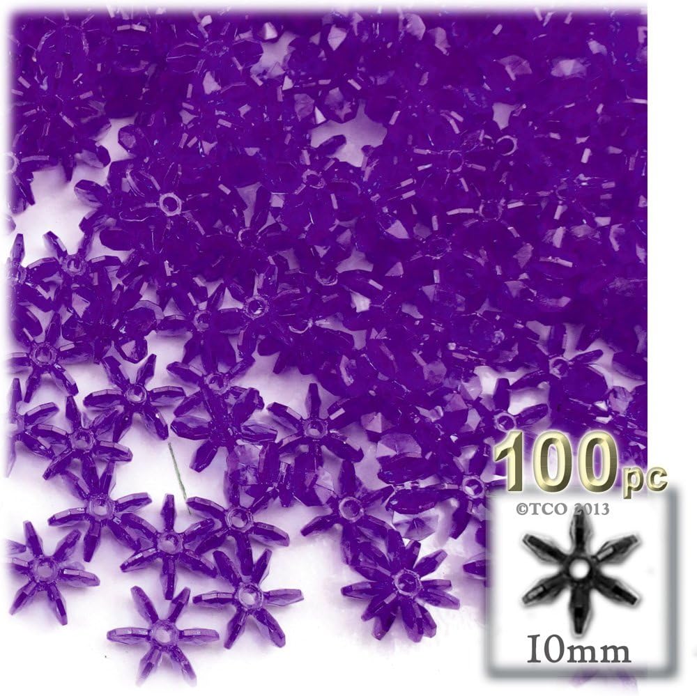 The Crafts Outlet 1000-Piece Round Faceted Plastic Transparent Starflake Beads, 10mm, Christmas Red