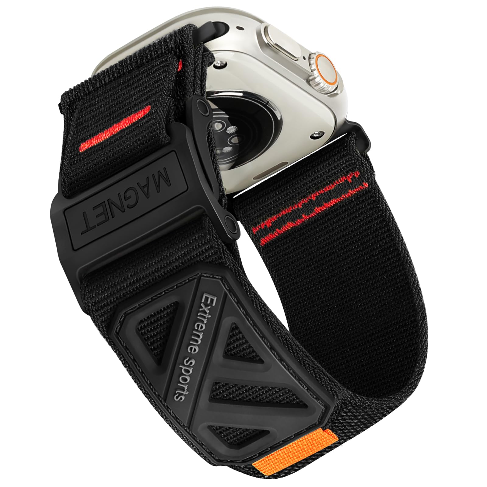 Sport Armband Kompatibel mit Apple Watch Ultra 3/2/1 49mm, Series 11/10 46 mm, 9/8/7 45mm, SE/6/5/4 44 mm, 3/2/1 42mm, Verstellbares Nylon Ersatzarmband mit Magnetverschluss für iWatch