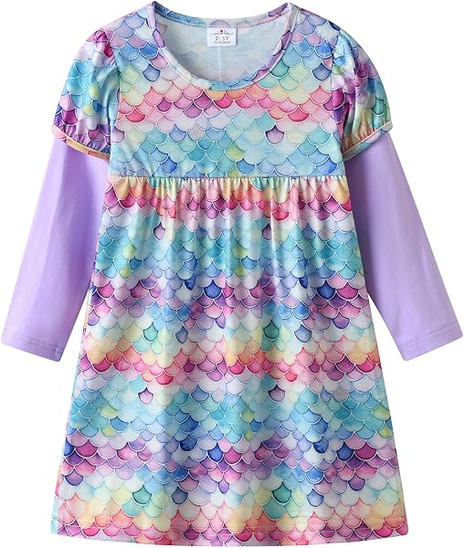 VIKITA Mädchen Baumwolle Cartoon Blumen Langarm Kleid 2-8 Jahre - 3