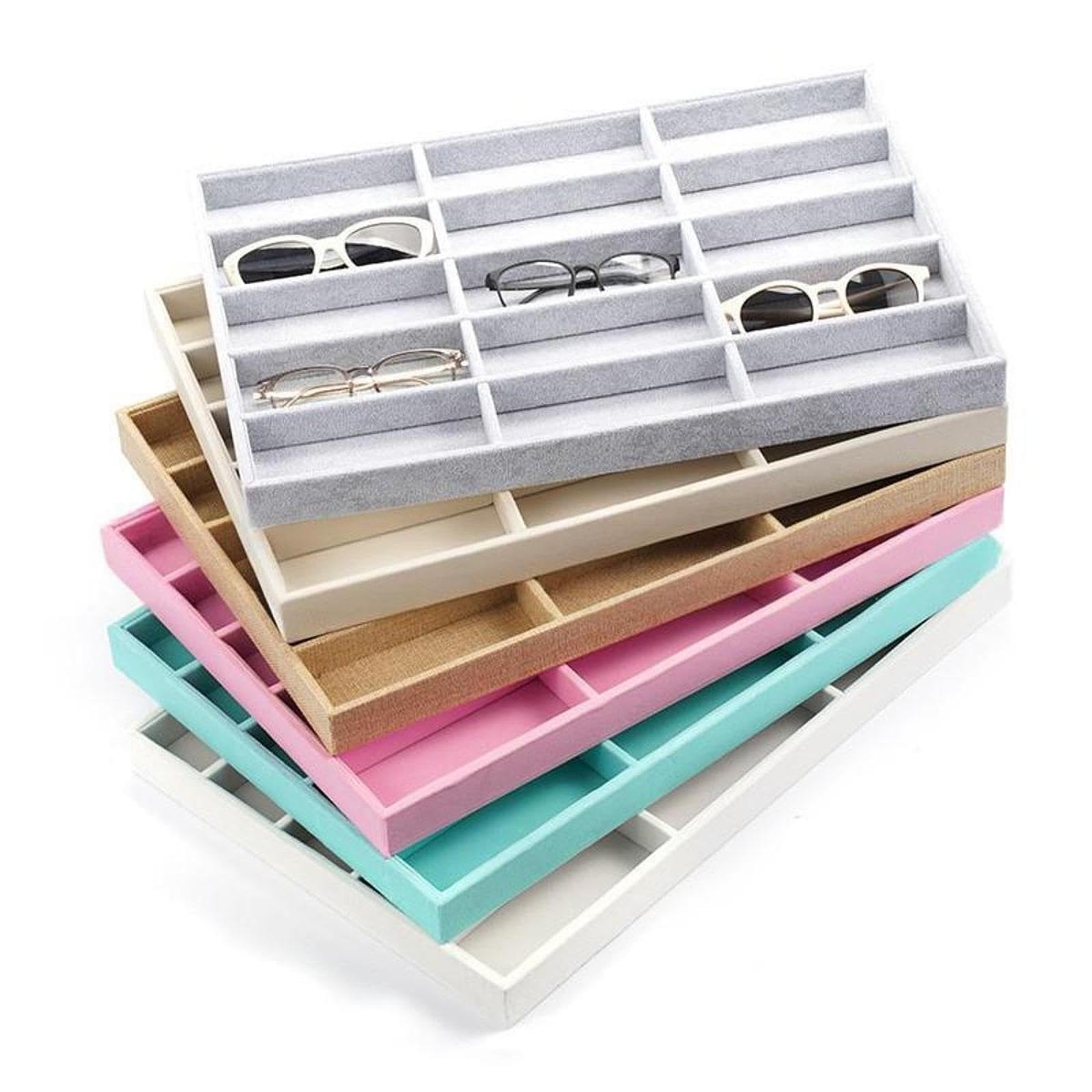 Sharplace Brillenvitrine, Sonnenbrillen-Organizer-Box, multifunktional, stapelbar, 15 Fächer, Brillenhalter, Behälter für Schaufenster, Gelb