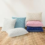 Housses de Coussin en Faux Fourrure Douce 18x18 - Housses de Coussin Décoratives en Velours Court - Housses de Coussin pour Canapé Salon - avec Motif Diamant 3D (Bleu Clair)