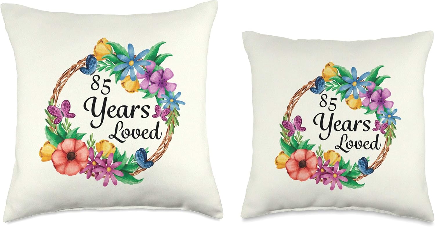 85 Years Loved Cool Floral Design 85 Years Old 85th Birthday Throw Pillow