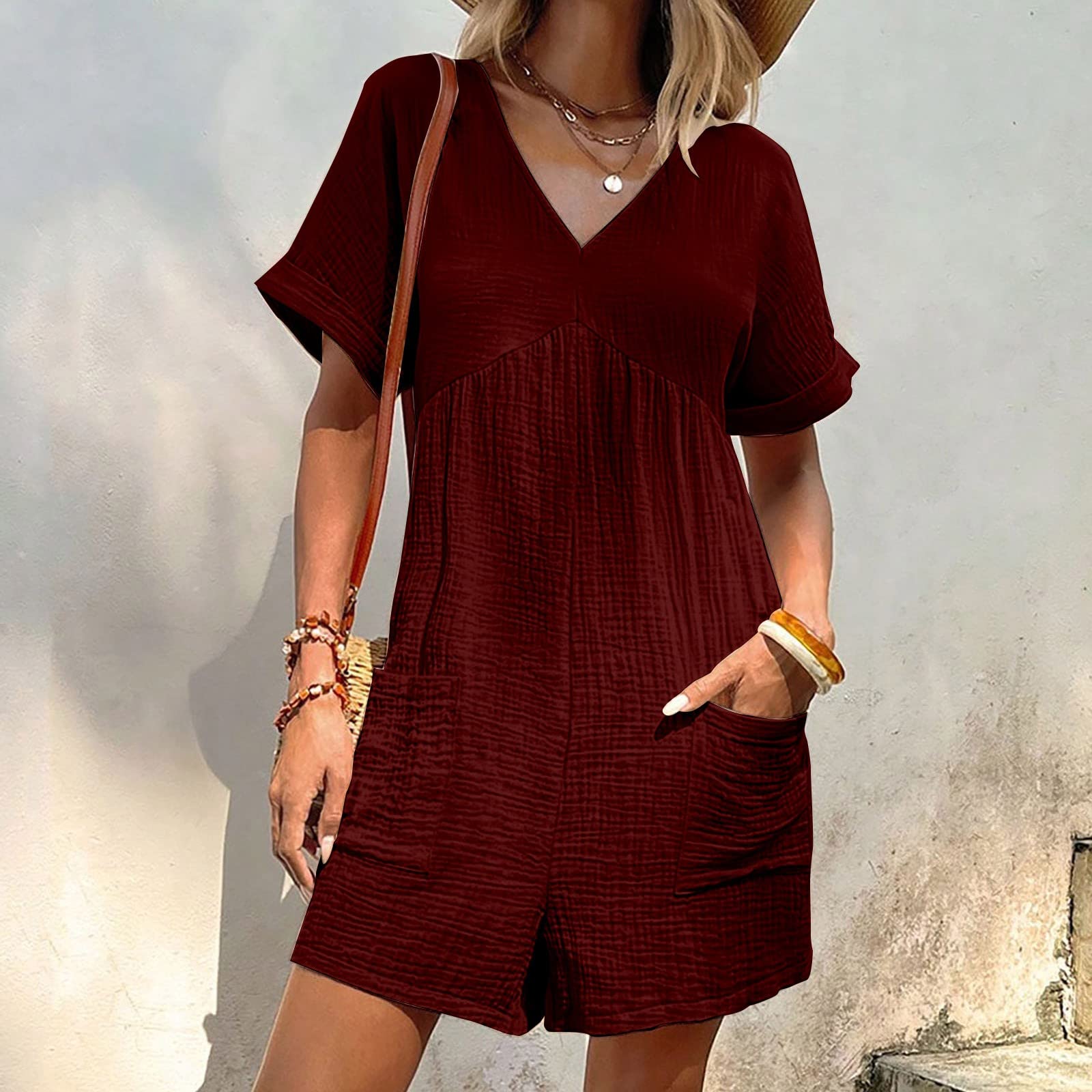 Combinaison tendance pour femme avec col en V solide et fermeture éclair