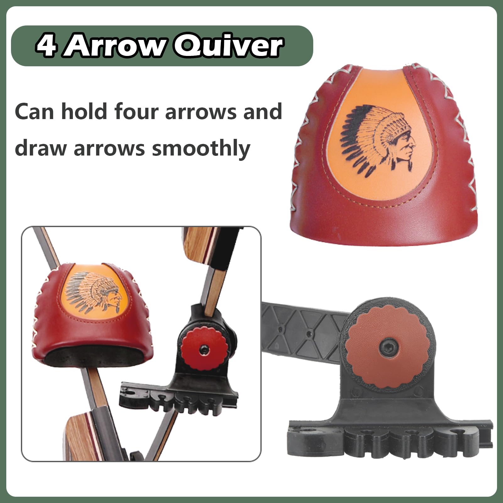 Carquois à 4 flèches en cuir marron - Support pour carquois à arc recourbé - Retrait rapide - Pour tir à l'arc - Étui pour la chasse et la pratique du tir à l'arc