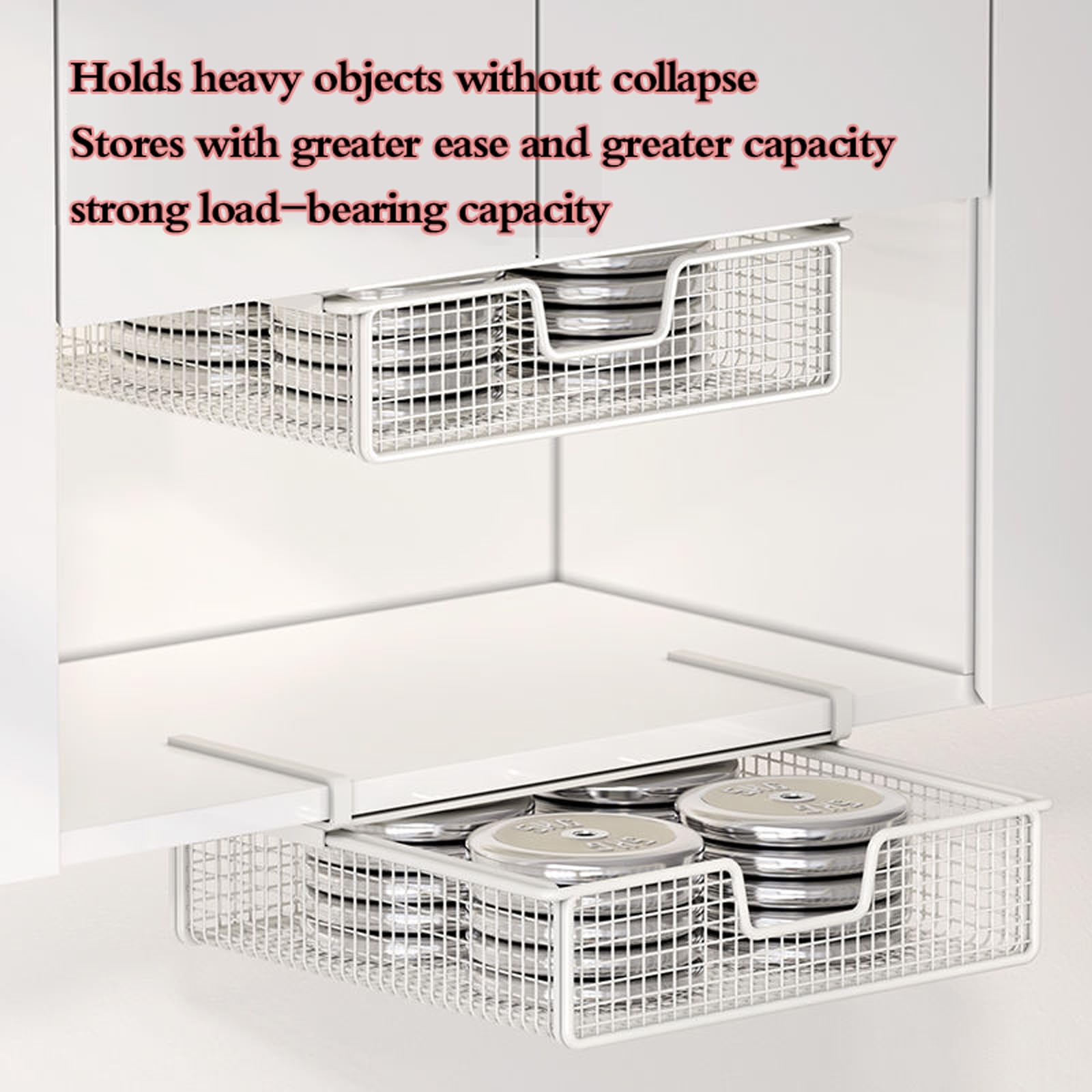 Cesta Colgante Armario,Cestas Colgantes De Metal,Cesta Colgante para Debajo del Armario,Sin Taladrar,Multifuncional,para Cocina,Despensa,Escritorio,Estanterí