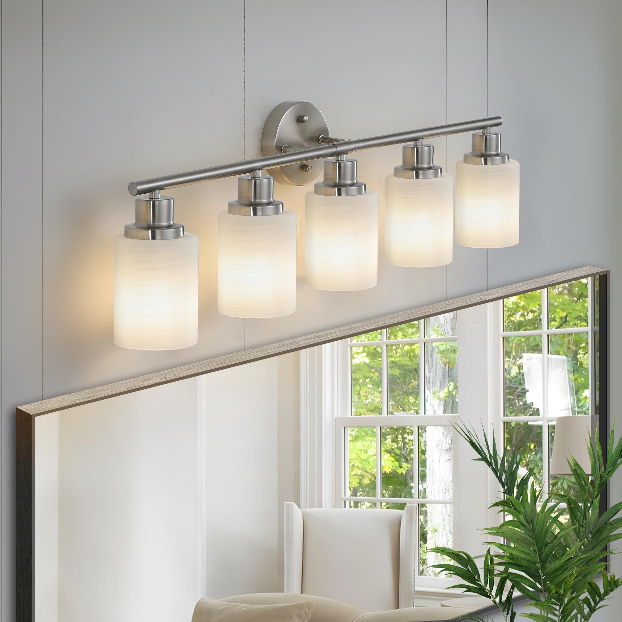 VDOQTLJT Enhance Bathroom Style with Modern 5-Light Vanity Wall Sconce Brushed Nickel Finish with Frosted Glass or Hallway Lighting