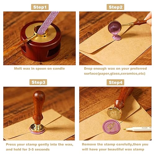 Miniatura 6 de Wiccan - Sello de cera de pentagrama, patrón de pentáculo mágico pagano, fases de luna redondas, cabeza de metal para sobres, astrología, regalo de