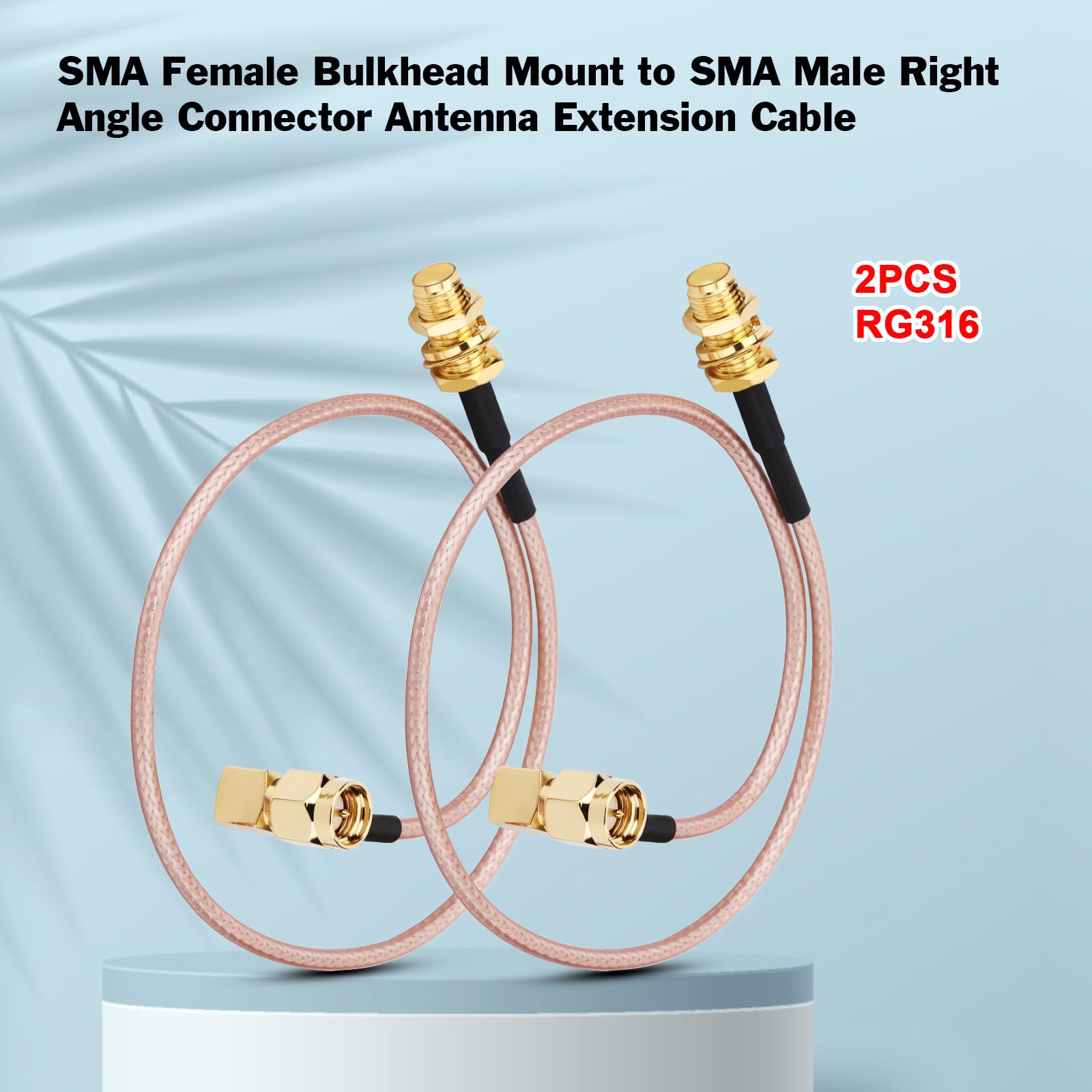 Lot de 2 câbles SMA femelle vers SMA mâle à angle droit - Câble d'extension d'antenne RG316 SMA - Compatible avec routeur 4G LTE - Cellular, récepteur RTL SDR - 30,5 cm
