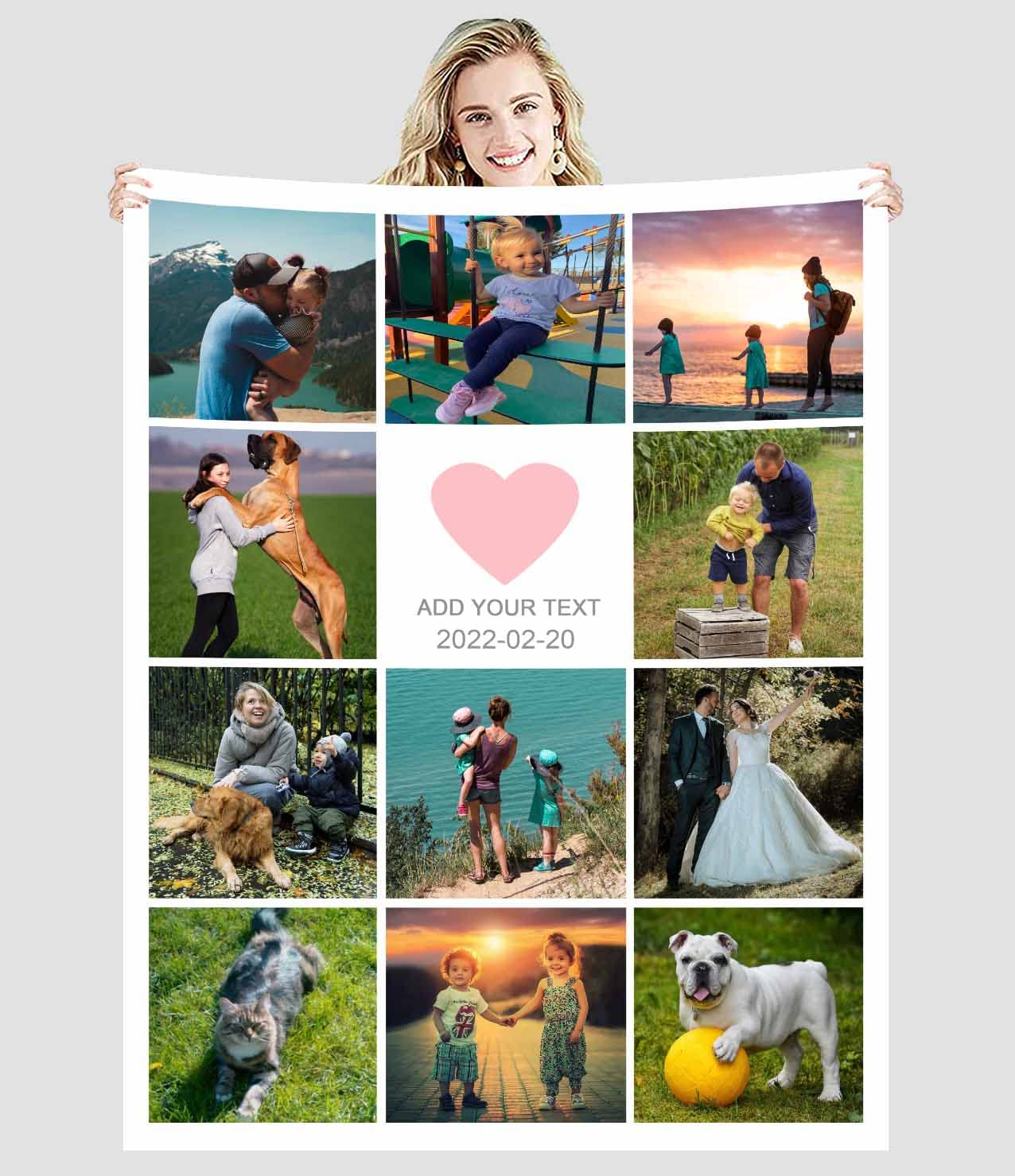 Zmkar Personalisierte Foto Decke Kuscheldecke FotoDecke Mit Eigenen Foto Text Benutzerdefinierte Geburtstag Hochzeit Geschenk Für Erwachsene Baby Haustier Familie Freunde (80x120cm, 11 Fotos)