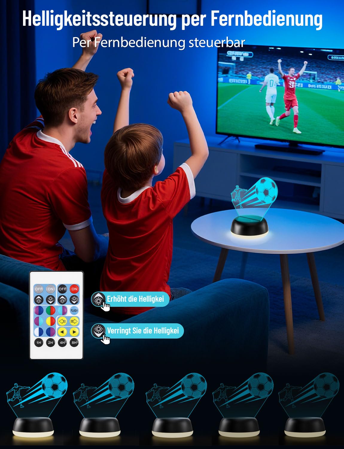 Lampada a illusione ottica a tema calcio per bambini e ragazzi, 16 colori modulabili, luce notturna 3D, decorazione per la cameretta dei bambini, regalo di compleanno per gli appassionati di calcio