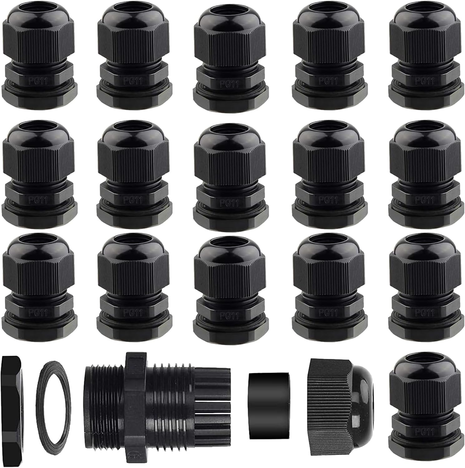 16 Sets Waterproof Nylon Cable Glands, Cable Gland, Plastic Nylon Compression Glands Connectors, Built-in Waterproof Gasket, Double The Waterproof Effect, Suitable Cable Connectors (PG11)
