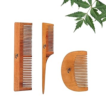 JSKA1 Pure Neem Wooden Hair Comb for Men and Women | Anti Dandruff | Stress Free| Satisfiable and Delightful (Tailcomb-beard-Lili)
