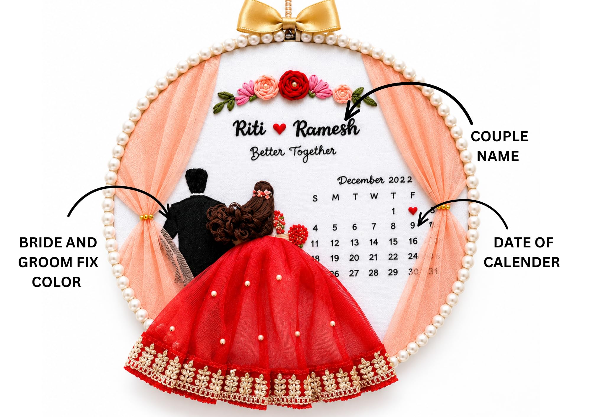 Customized Embroidery Hoop - Ideal Engagement Gifts, Marriage Anniversary for Parents - Handmade First Love, Save The Date, Wedding Keepsake for Couples - 10 inches (88497 18597)