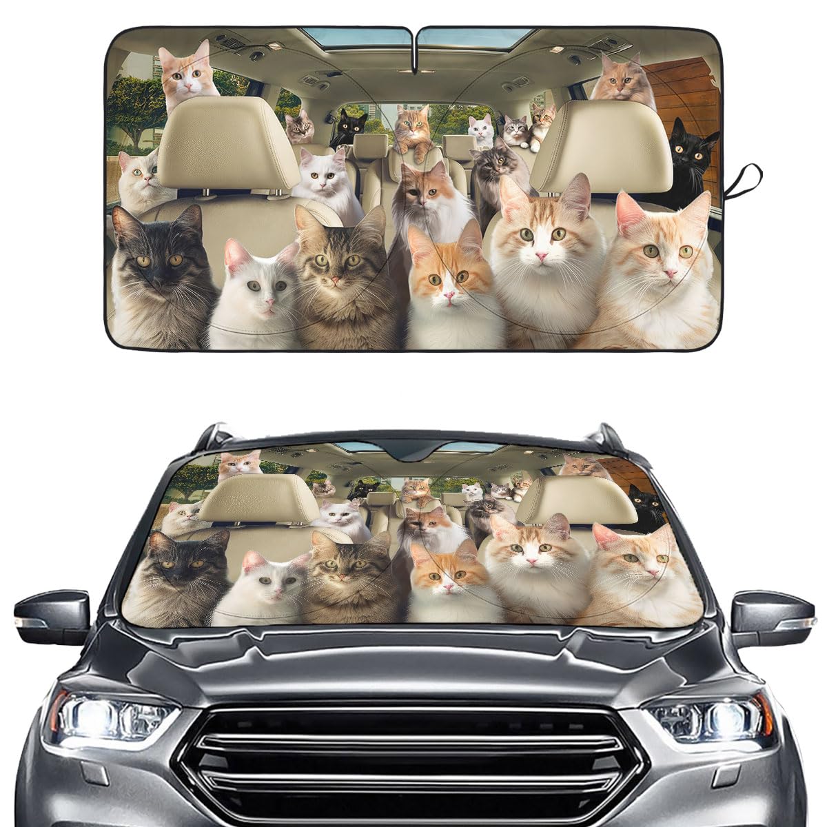 GENANY Cute Cat Windshield Sun Shade 55x29 Inch Silver Car Shade for SUV Truck Summer Parking Heat Blocker Road Trip