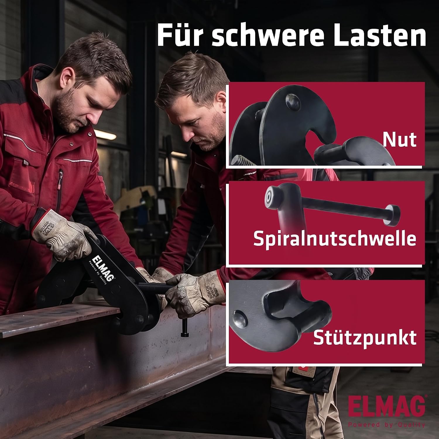 ELMAG Trägerklemme 1000 kg – Balkenklemme für Stahlträger & Balken 75–220 mm mit sicherer Spindelmechanik und kompakter Bauweise – Klemme für Hebezeuge, Kettenzüge und Anschlagpunkte