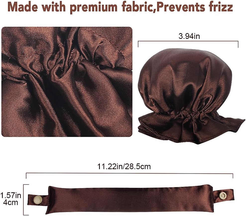 Heatless Hair Curlers,No Heat Hair Curling Rod with Soft Satin Hair Curling Caps for Long & Medium Hair Sleep In Hair Curling Kits of 2 Pieces for Women Girls,Lazy Curlers DIY Hair Styling Tools Brown 3