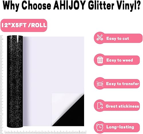 Miniatura 3 de AHIJOY Adhesivo permanente de vinilo negro con purpurina de 12 pulgadas x 5 pies, vinilo brillante brillante para taza, taza, bricolaje, proyecto,