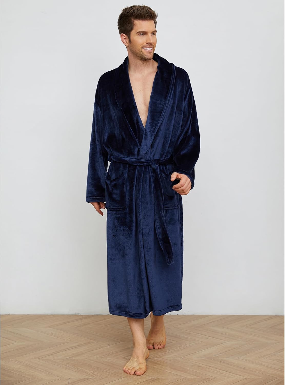 U2SKIIN Mens Fleece Robe Plush Collar Shawl Bathrobe - Image 6