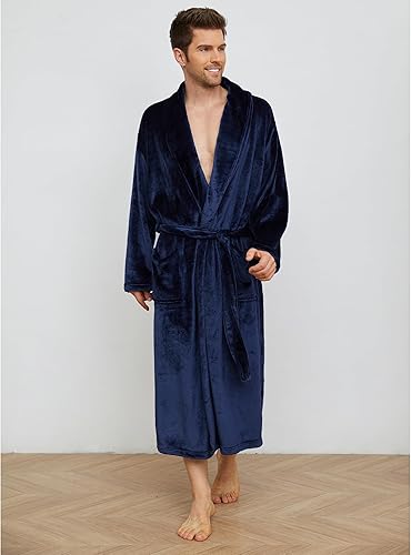 Miniatura 6 de U2SKIIN Albornoz de forro polar para hombre con cuello de felpa