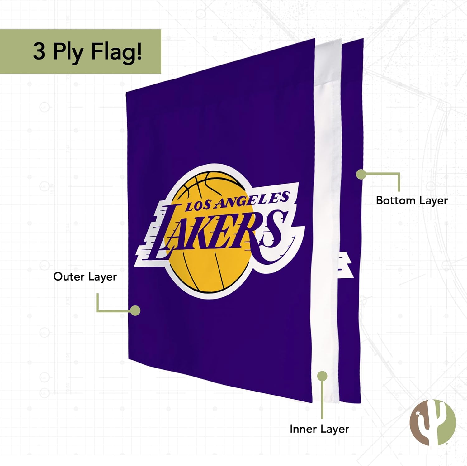 Desert Cactus Los Angeles Lakers Banner Flag - 40 x 30 inch Double-Sided 3-Ply Banner for Indoor/Outdoor Use, Durable LA Lakers Team NBA Spirit (House Flag A)