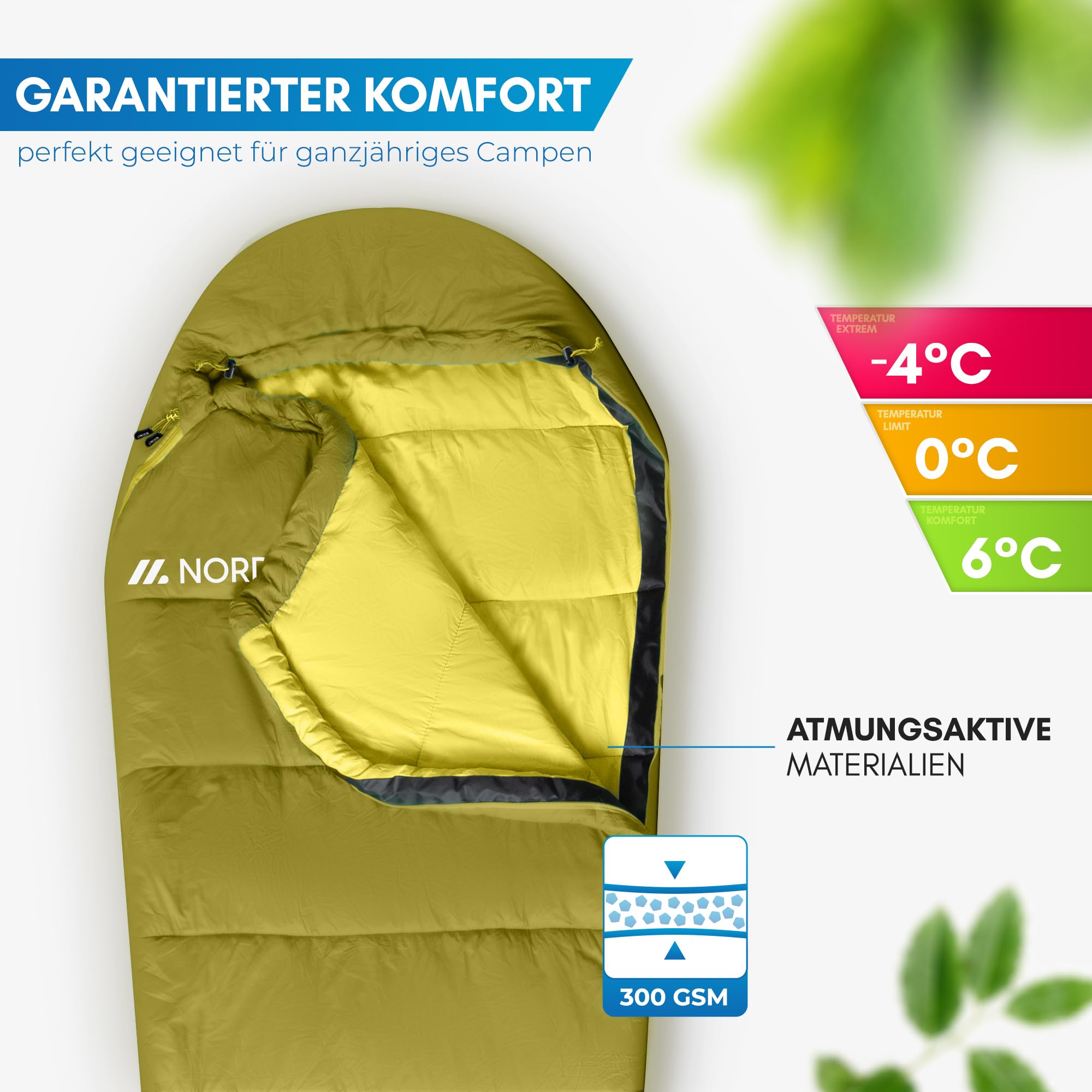 NORDMUT® Sacco a Pelo per Adulti – Dimensioni di Trasporto Ridotte & Ultra Leggero (900/1500 g) – 3 Stagioni (250 GSM) & Sacco a Pelo Estivo (100 GSM) – Mummia