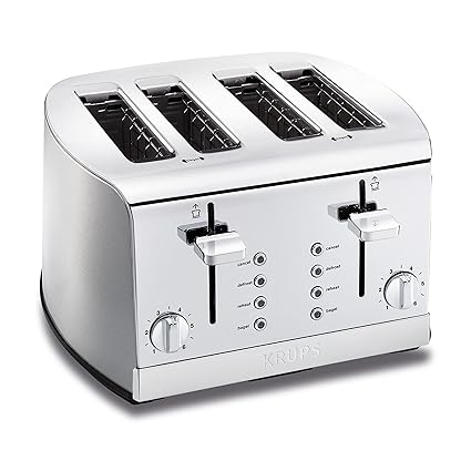 KRUPS KH734D Breakfast Set 4-Slot Toaster with Brushed and Chrome Stainless Steel Housing, 4-Slices, Silver