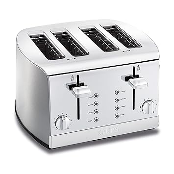Krups KH734D50 4-Slice Toaster with Brushed and Chrome Stainless Steel Housing Breakfast Set , Silver.