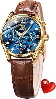 OLEVS Women Watch Brown Leather Straps Ladies Rose Gold Elegant Luxury Dress Chronograph Waterproof Wrist Watch Date Day