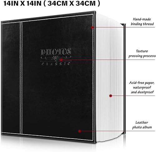 Vista 3 de Álbum de fotos magnético autoadhesivo, cubierta de cuero, capacidad para fotos de 4 x 6, 5 x 7, 6 x 8, 8 x 10, 10 x 12 pulgadas, adecuado para Negro