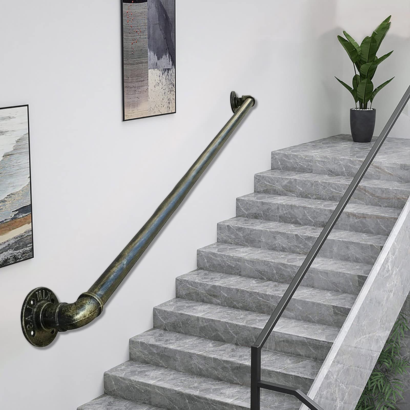 Rampe de couloir et d'escalier rétro en bronze, barre d'appui de 3,9m pour maison sécurisée